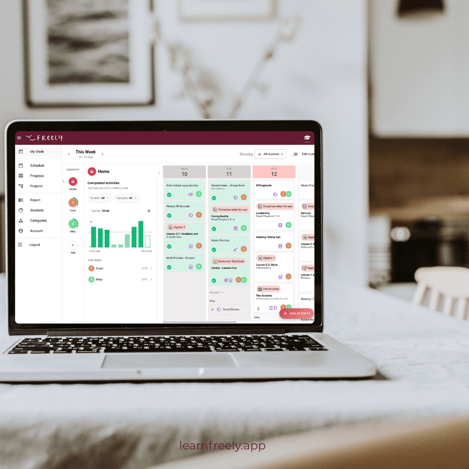 Freely weekly homeschool planner and Learning Rhythm dashboard