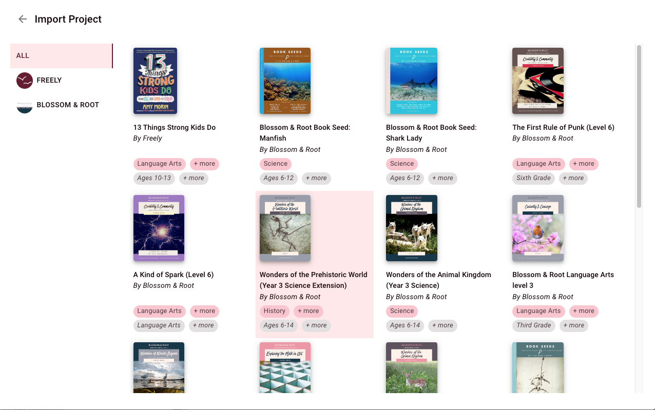 Blossom and Root Lesson plan library by Freely Homeschool Planner