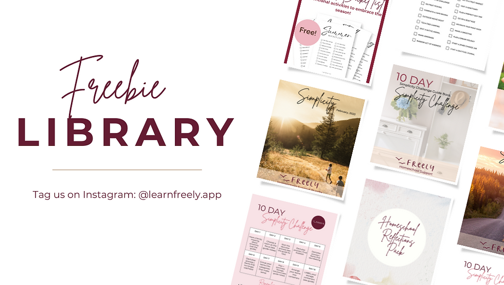 Join our mailing list to access the Freely homeschool planner app library of free helpful homeschooling bundles, packs and printables