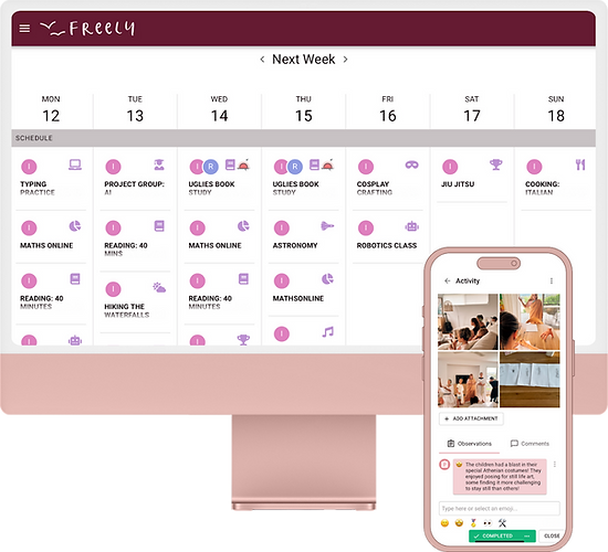 Freely homeschool planner app on desktop and phone