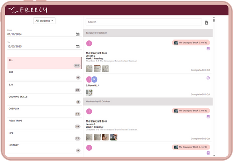 Screenshot of generating a report in Freely digital homeschool planner app
