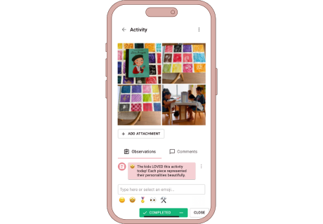 Screenshot of photos and observation notes in Freely digital homeschool planner app
