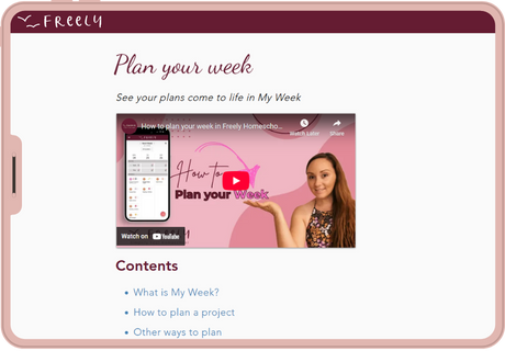 Screenshot of the Freely Learning Centre in Freely online homeschool planner app